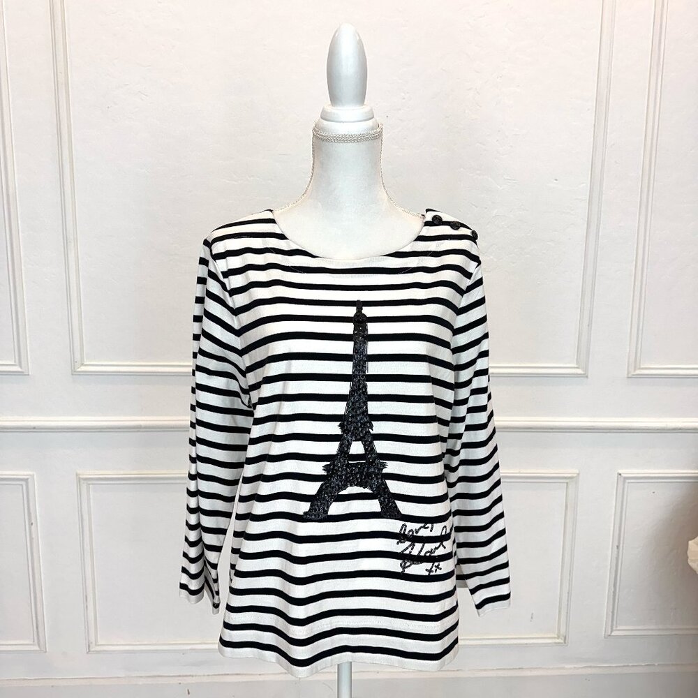 KARL LAGERFELD PARIS Black & White Long Sleeve Eiffel Tower Tunic‎ Sz Large